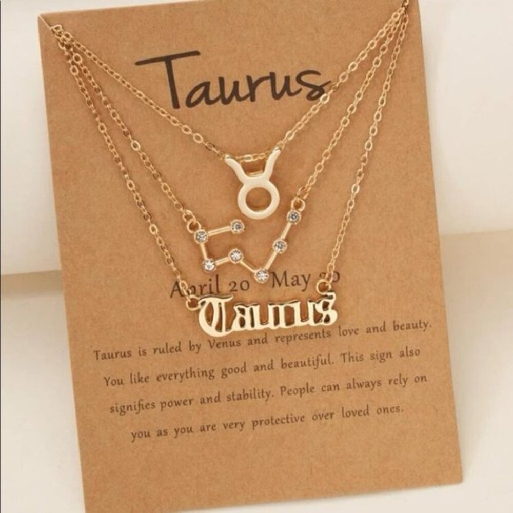 New Gold Taurus Zodiac Constellation Necklace Set of 3